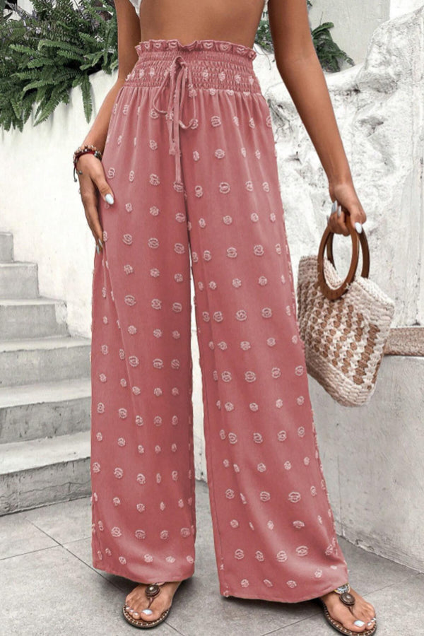 High Waist Jacquard Wide Leg Pants Casual Trousers Pink