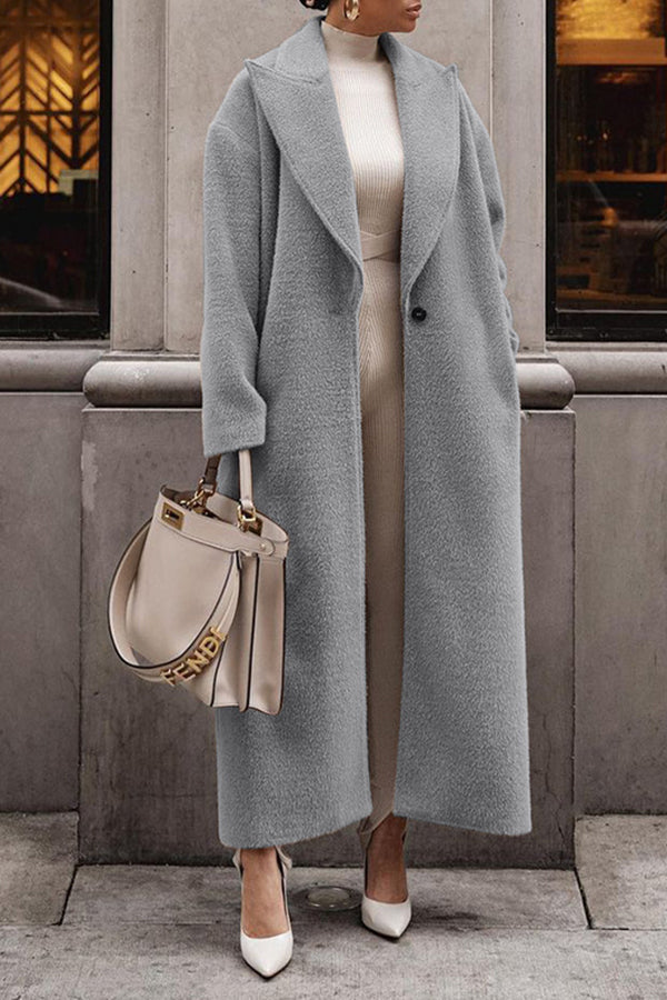 Warm coat long sleeve lapel women's plush top women's coat Grey