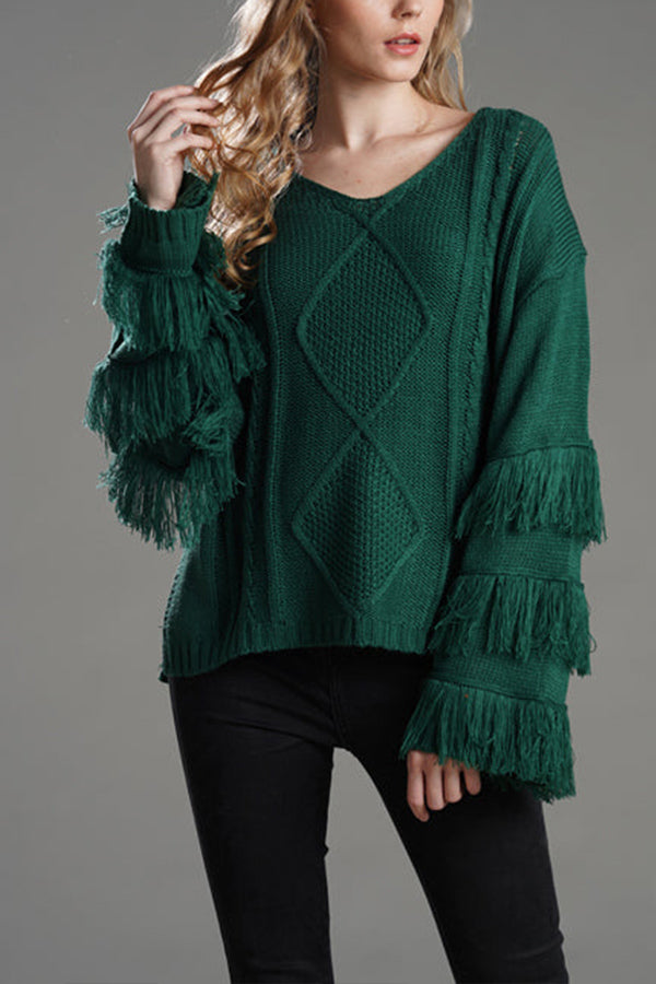 LOOK WHAT YOU MADE ME DO TASSEL KNIT SWEATER Green