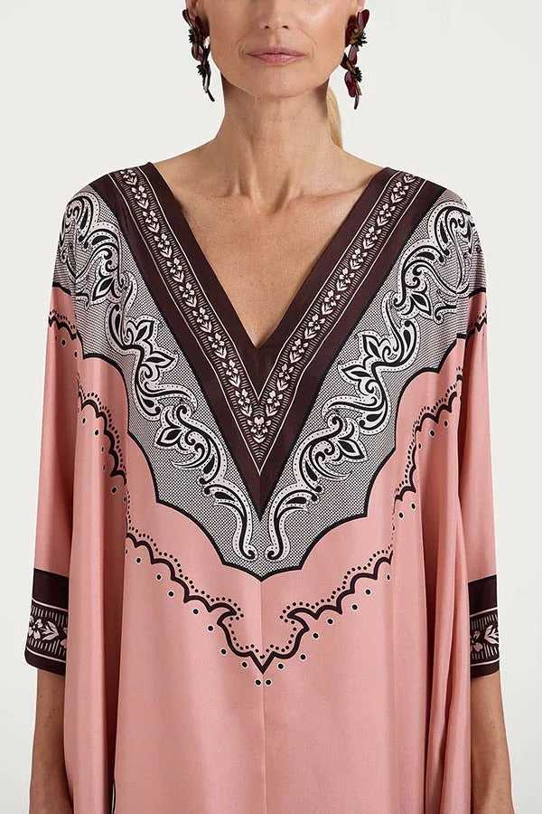 Satin Unique Print Casual V-neck Loose Holiday Maxi Dress