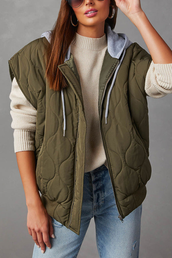 Fall and Forever Zipper Pocket Hooded Quilted Cotton Vest