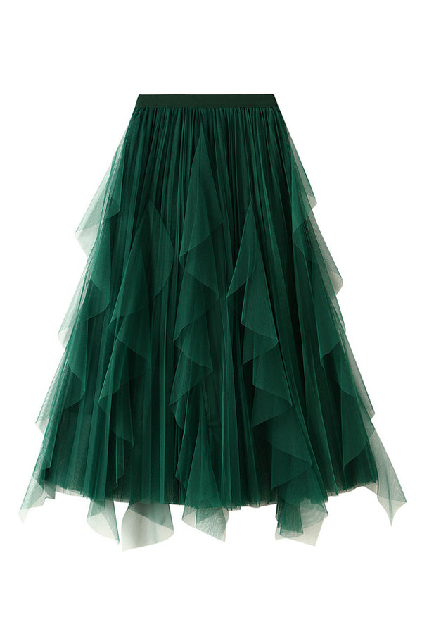 High-waisted ruffled patchwork mesh skirt 4 one size