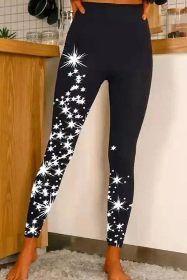 Christmas Star Print High Waist Leggings Black