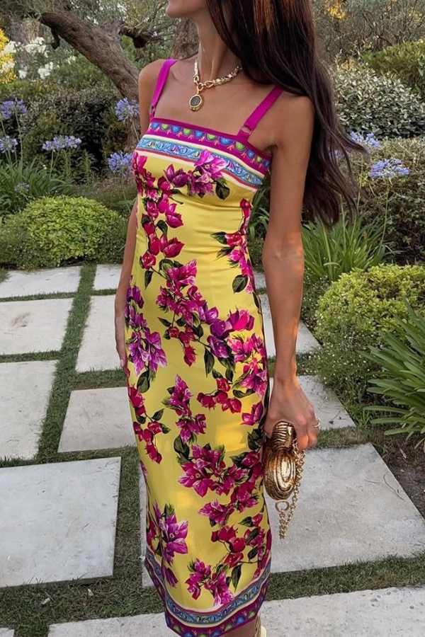 Fashion Waist Printed Sling Dress