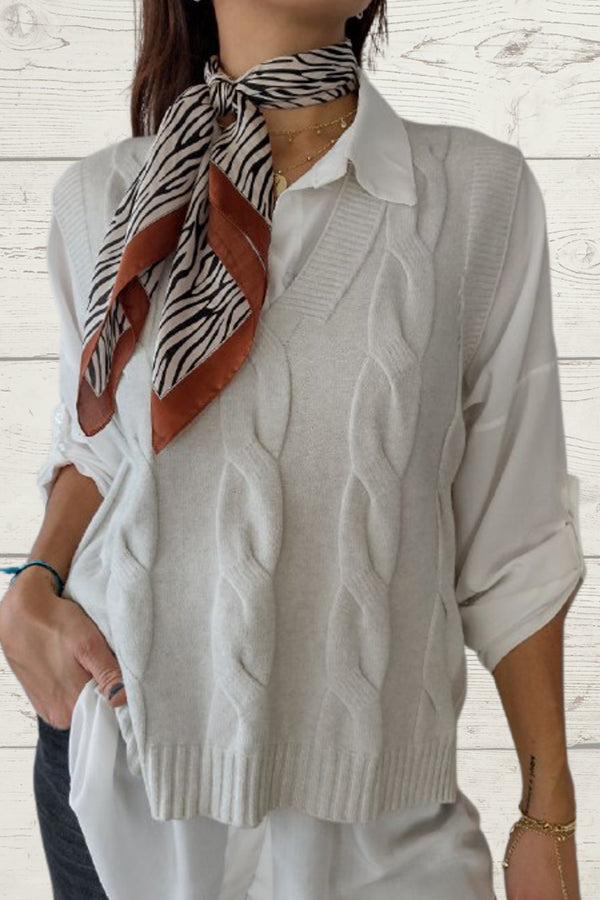 braided sleeveless sweater White