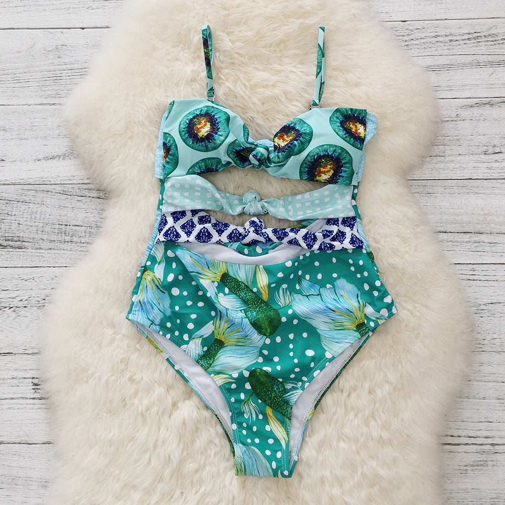 Hollow strap one-piece swimsuit beach two-piece set