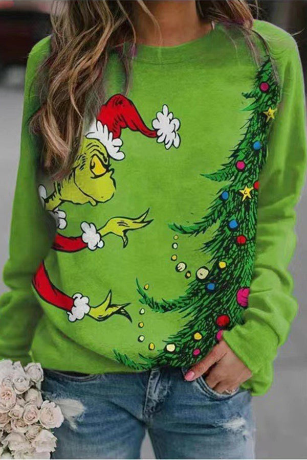 Fun Printed Sleeves Round Neck Pullover Long Sleeve Sweatshirt 5