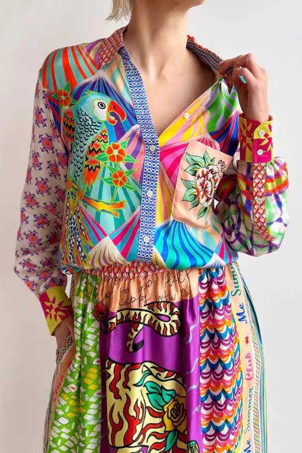 Playful Colorblock Print Long-Sleeve Shirt