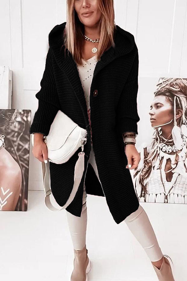 Hooded Knitwear Hood Collar Temperament Commuting Loose Cardigan Women's Sweater Black