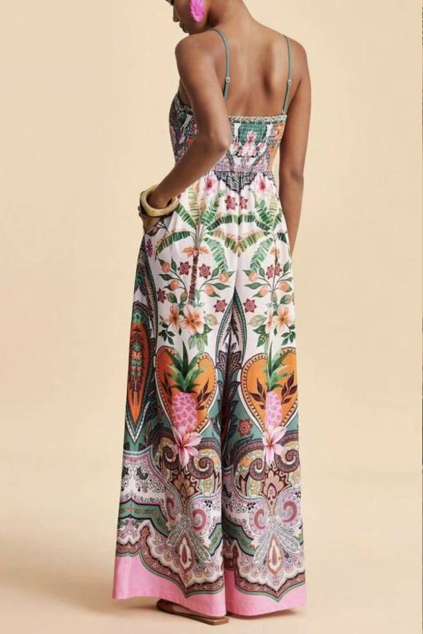 Tropical Print Cami Waisted Wide-Leg Jumpsuit