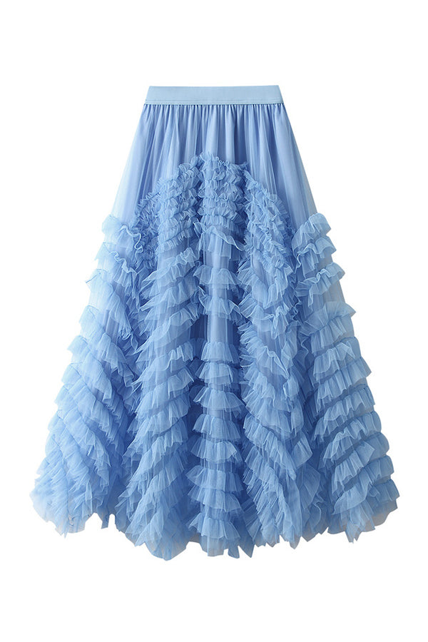 Slimming hip-covering gorgeous cake skirt Blue one size