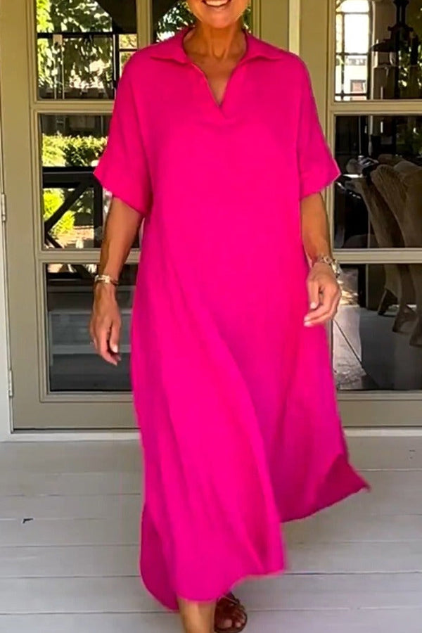 Classy Plain Half Sleeve Midi Dress rose