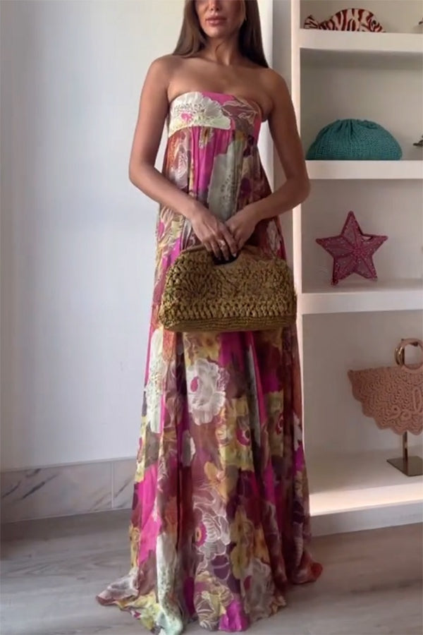 Shelia Ethnic Floral Print Off Shoulder A-line Maxi Dress