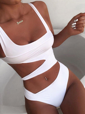 Solid Cut Out One-piece Swimsuit