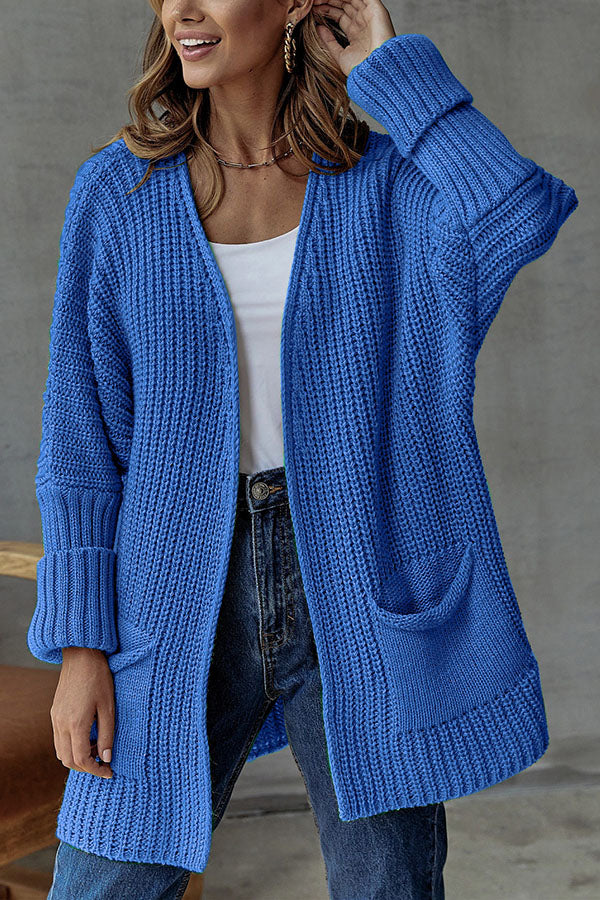 loose mid length sweater cardigan coat large size casual Blue