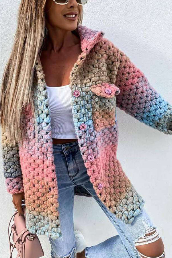 Fashion printed women's woolen jacket rose red