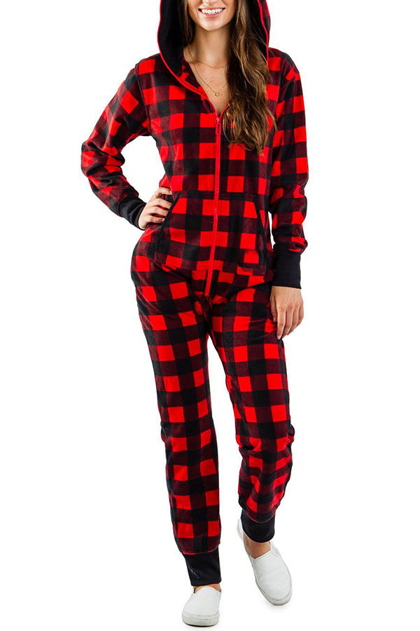 Christmas Print Zipper Pocketed Hooded Loungewear Jumpsuit 7
