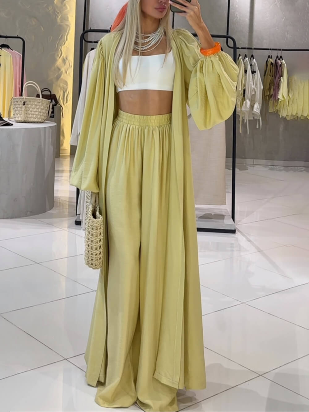 Einzigartige, moderne Hose mit elastischer, hoch taillierter Hose und weitem Bein