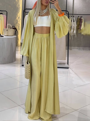 Einzigartiges langes Top im Cardigan-Stil mit plissierten Laternenärmeln