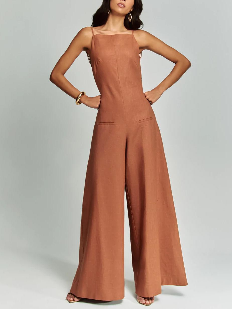 Combinaison décontractée classique à bretelles et jambes larges