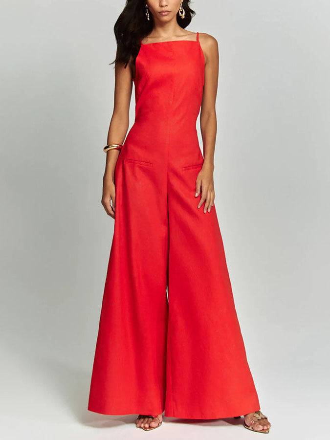 Combinaison décontractée classique à bretelles et jambes larges