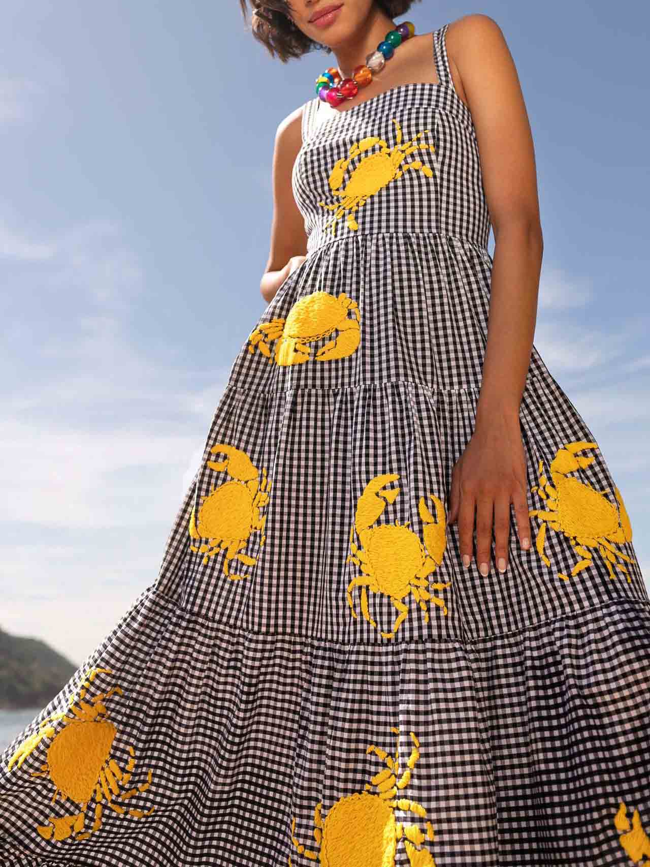 Robe longue trapèze à motif crabe brodé pour les fêtes