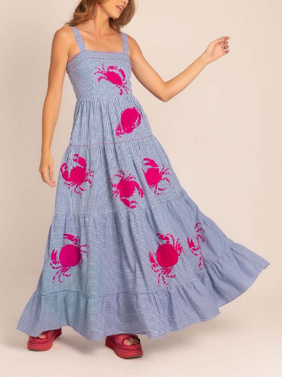 Robe longue trapèze à motif crabe brodé pour les fêtes