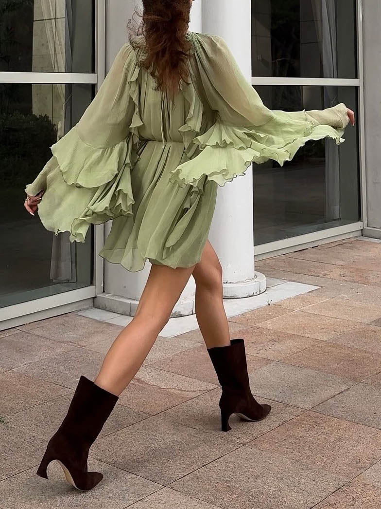 Resort Minikleid mit Falten und Rüschen
