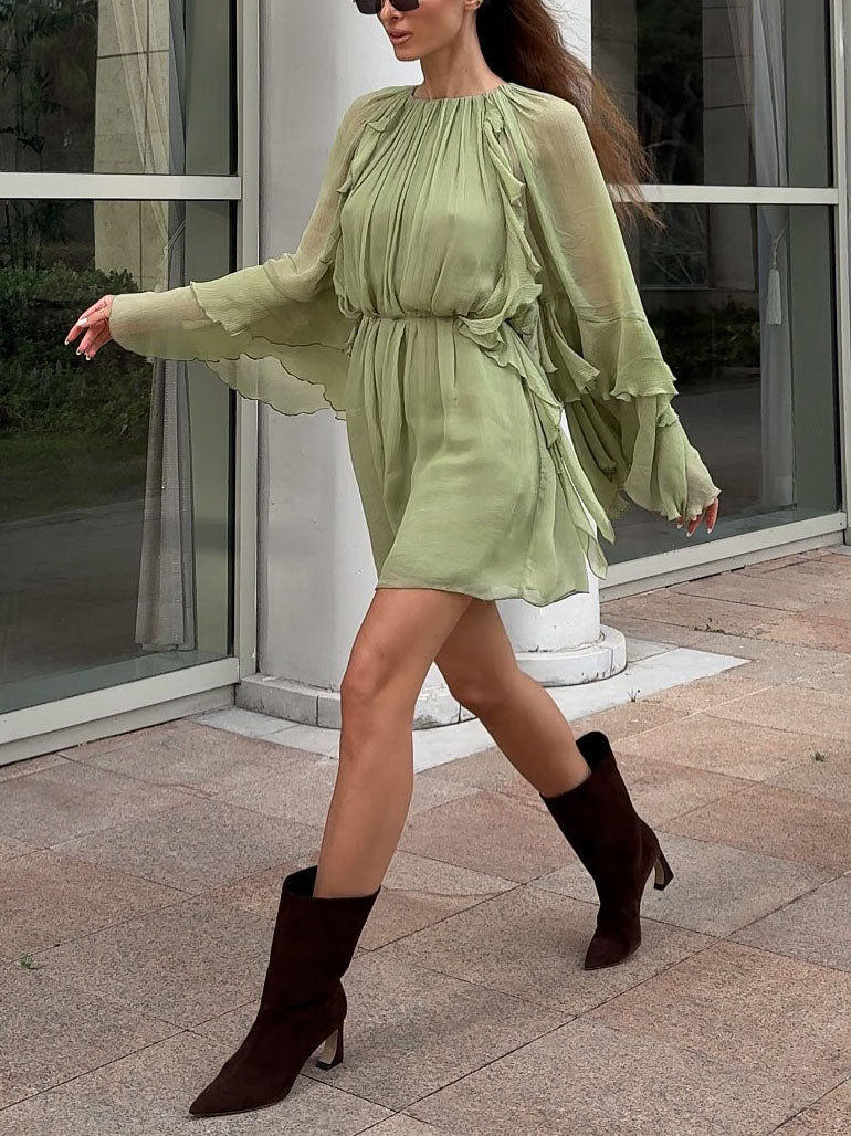 Resort Minikleid mit Falten und Rüschen