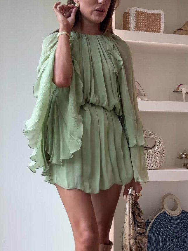 Resort Minikleid mit Falten und Rüschen
