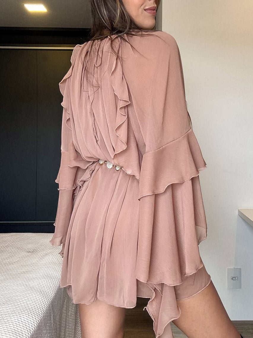 Resort Minikleid mit Falten und Rüschen