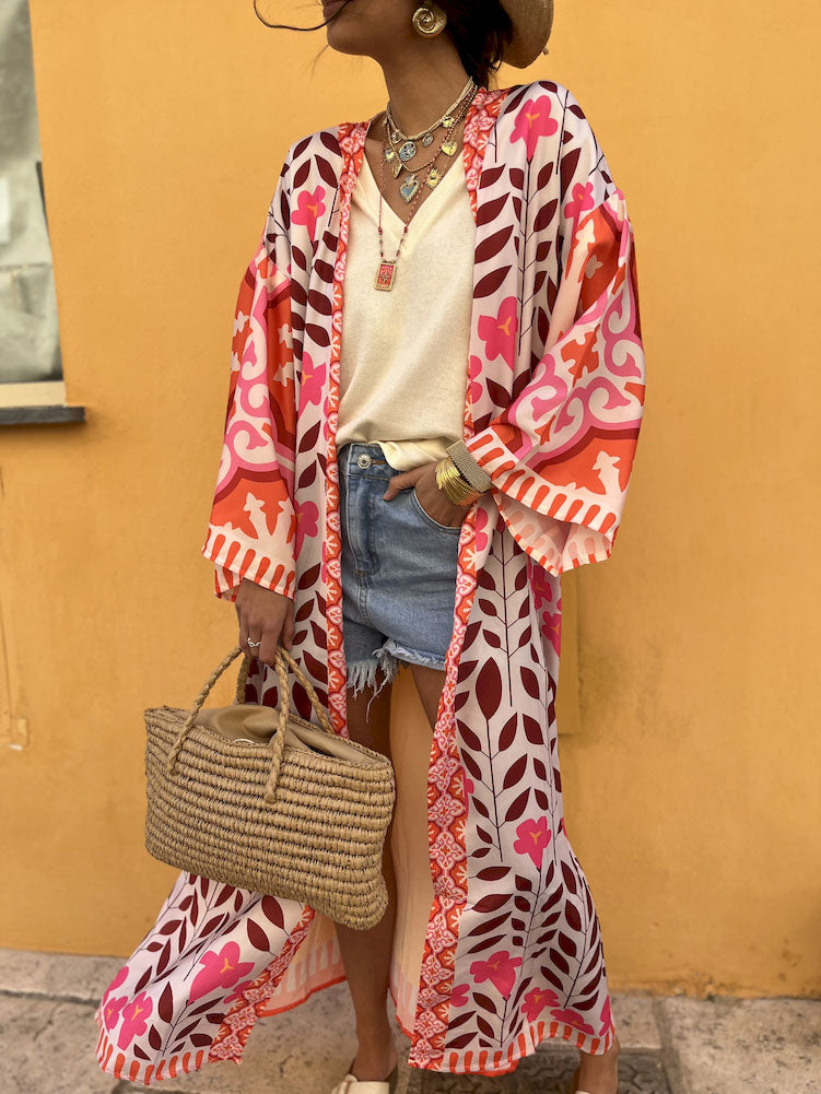 Superbe haut cardigan surdimensionné à imprimé floral