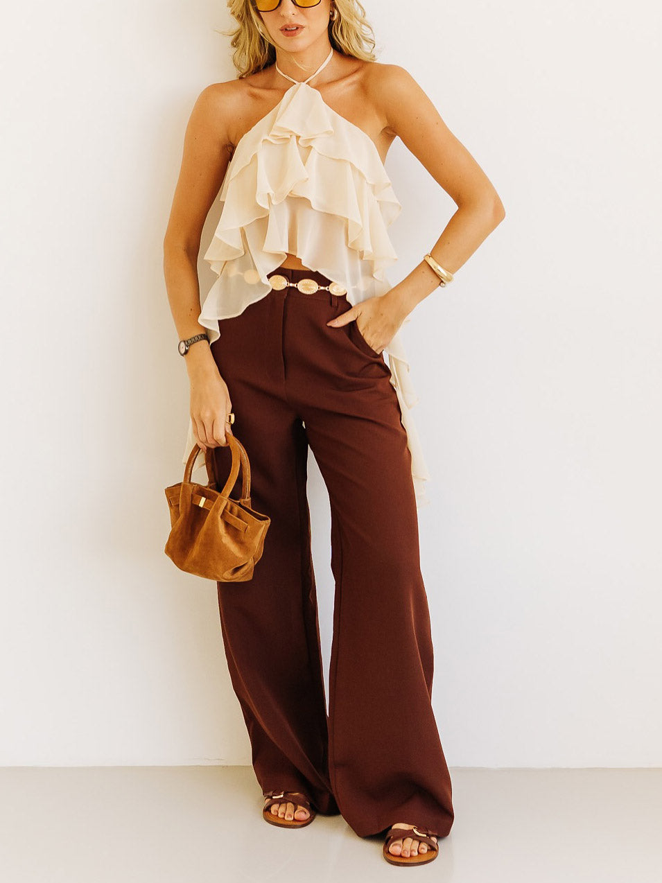 Débardeur sexy dos nu à volants