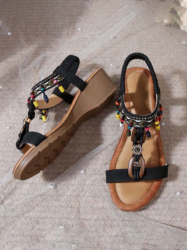 Chaussures compensées bohèmes à plateforme et strass