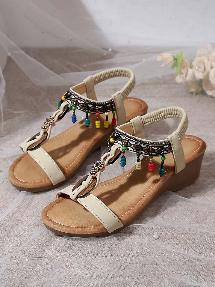 Chaussures compensées bohèmes à plateforme et strass