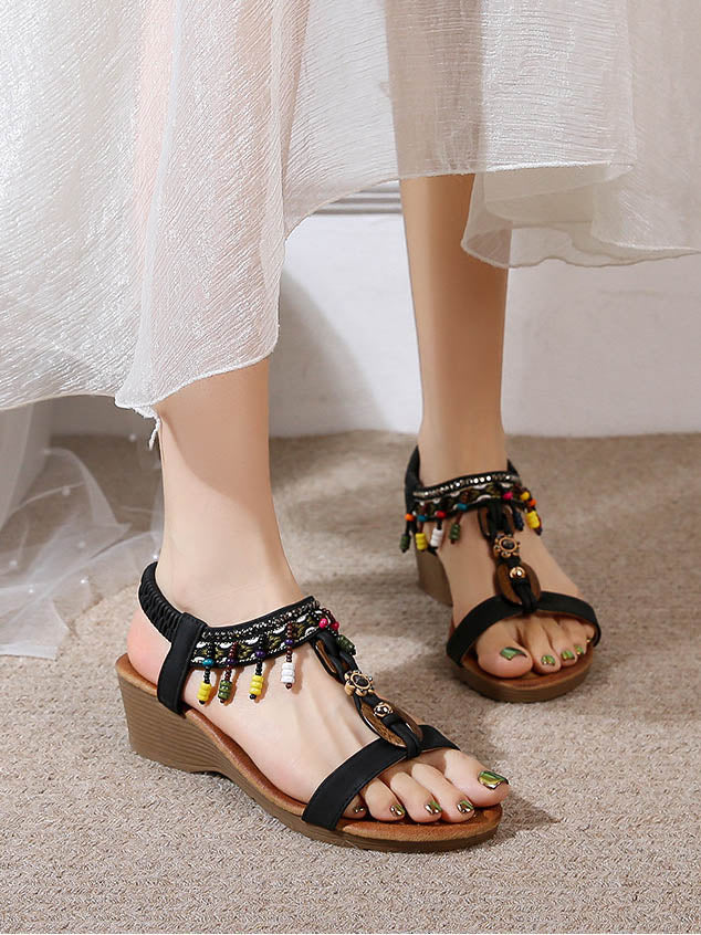 Chaussures compensées bohèmes à plateforme et strass