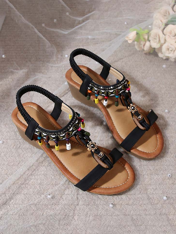 Chaussures compensées bohèmes à plateforme et strass
