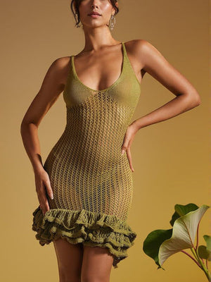 Sexy Minikleid mit V-Ausschnitt und Rüschen