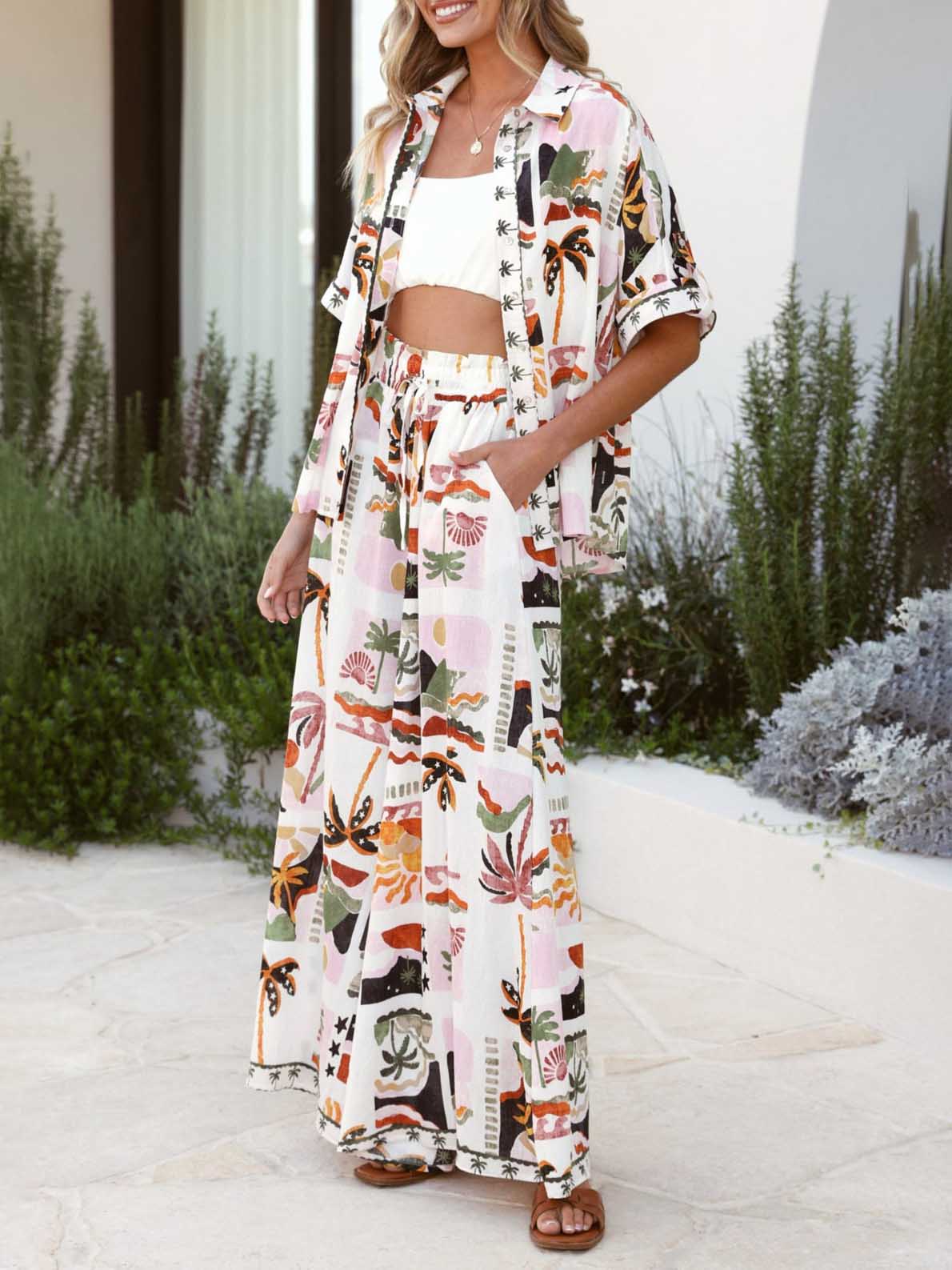 Casual Vacation Desert Palm Print Short-sleeved Shirt