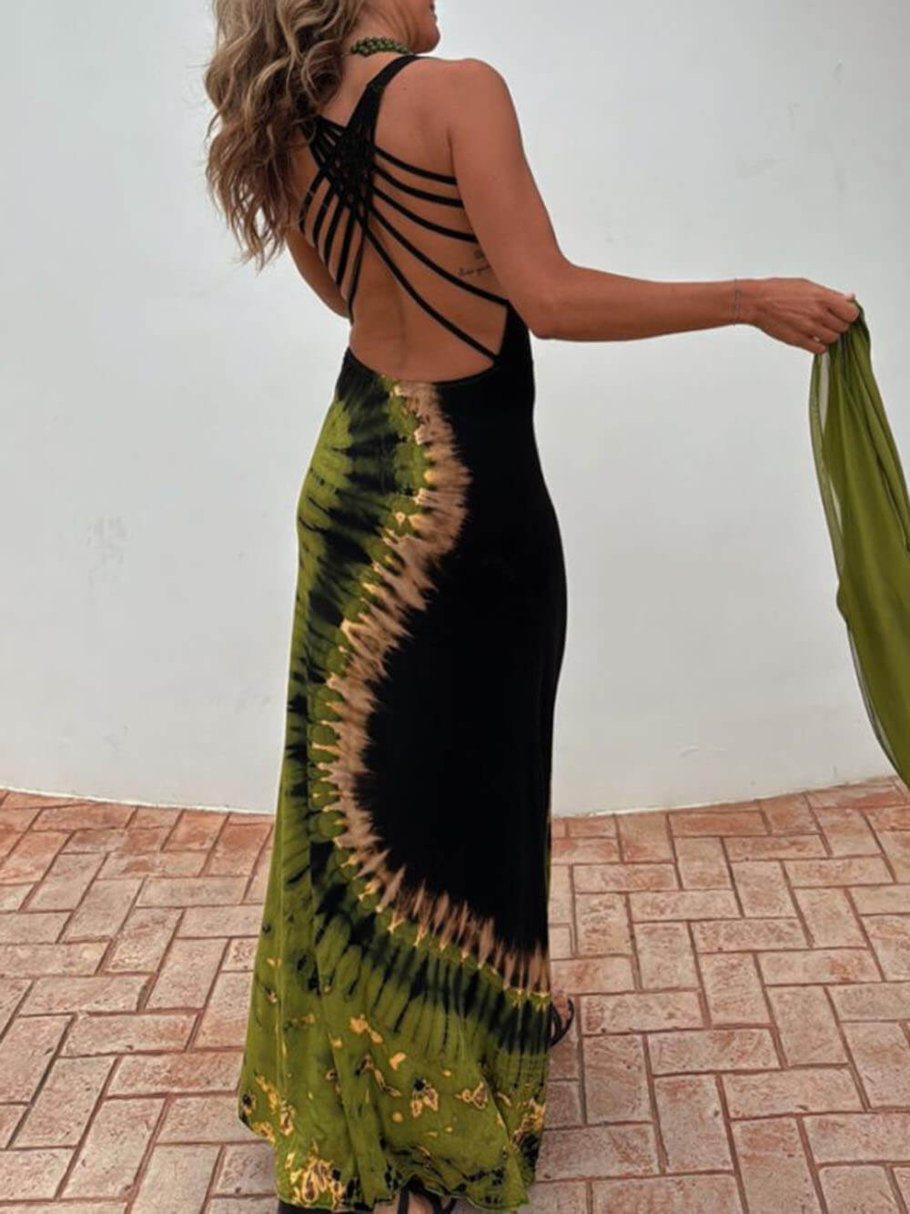 Robe longue extensible à lacets et imprimé tie-dye Unique Summer Adventures