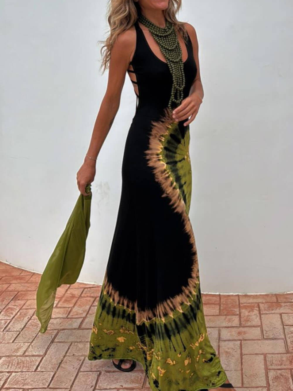 Robe longue extensible à lacets et imprimé tie-dye Unique Summer Adventures