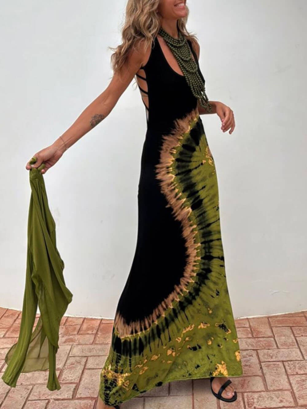 Robe longue extensible à lacets et imprimé tie-dye Unique Summer Adventures