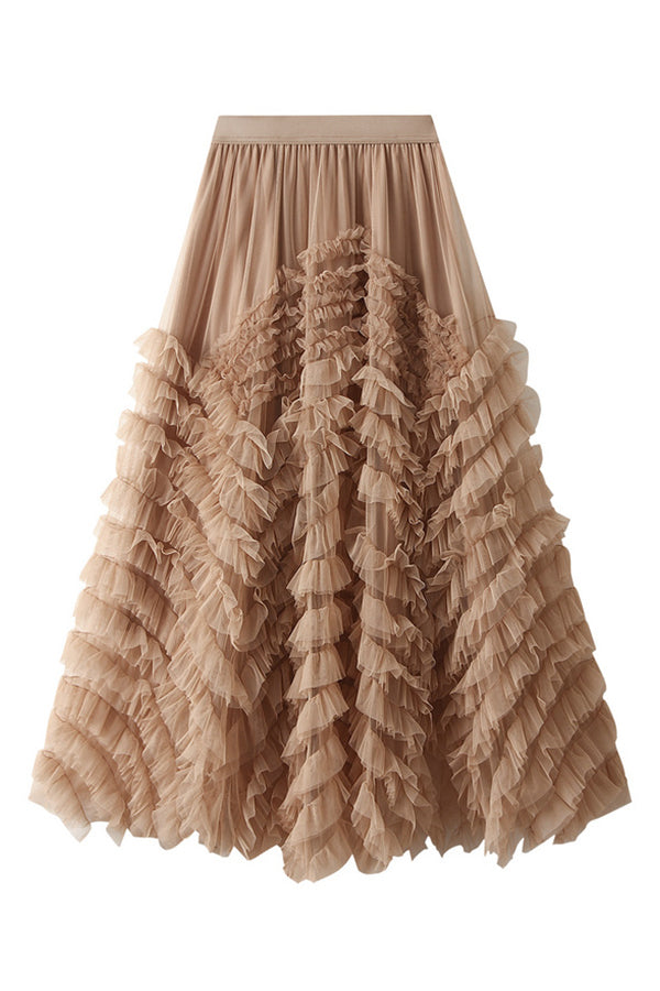 Slimming hip-covering gorgeous cake skirt Khaki one size