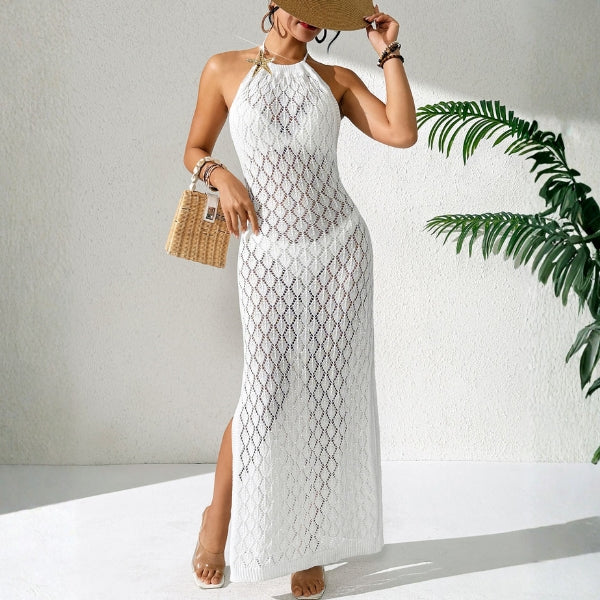 The Shoreline Halter Crochet Dress