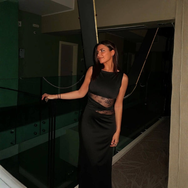 The Kathy Black Draped Maxi Dress