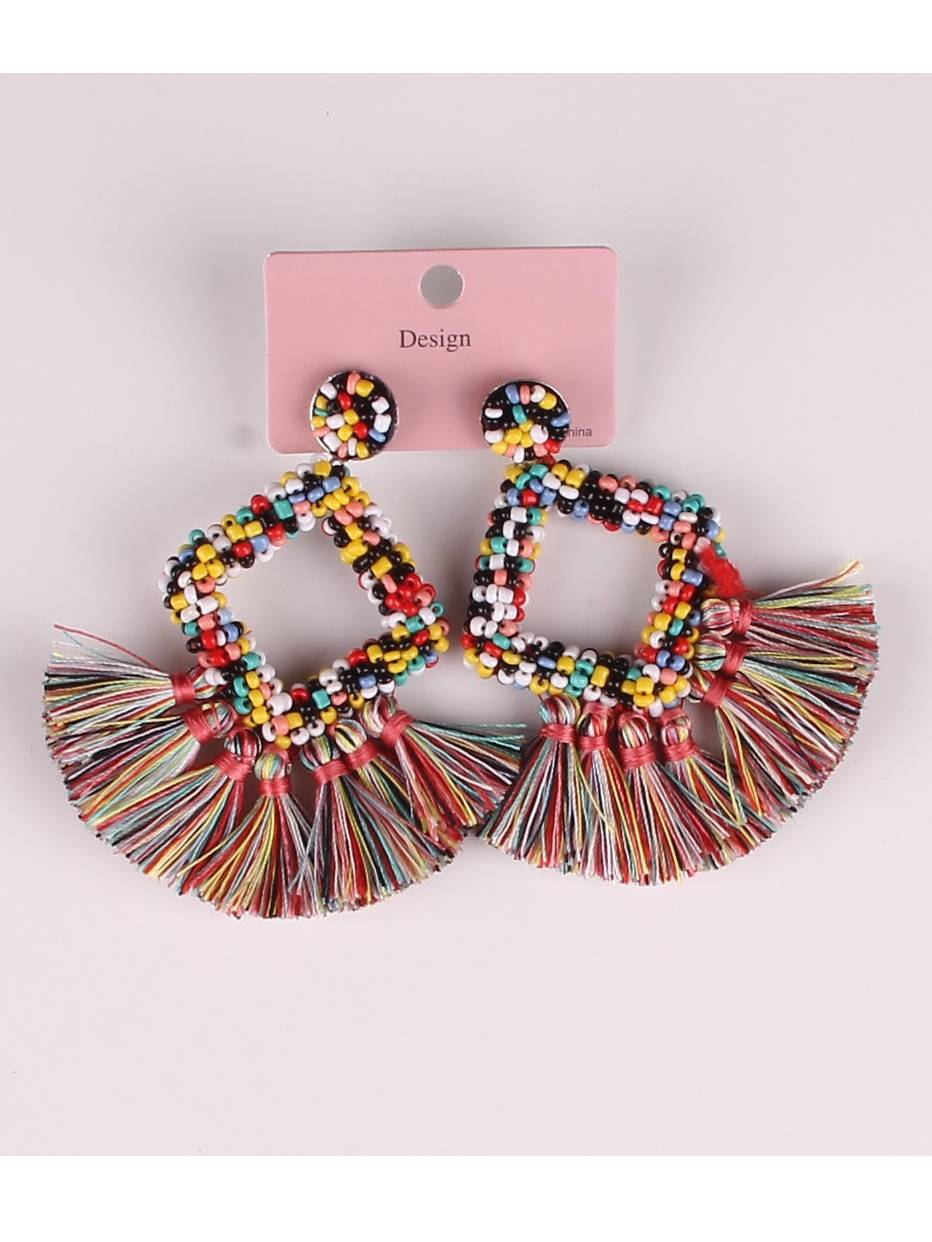 Boucles d'oreilles à pompons tissées à la main