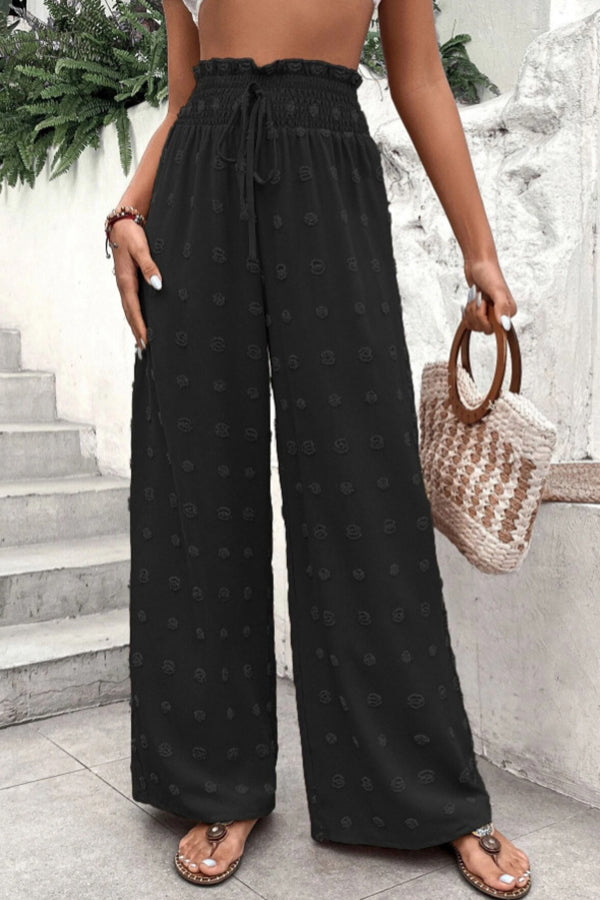 High Waist Jacquard Wide Leg Pants Casual Trousers Black