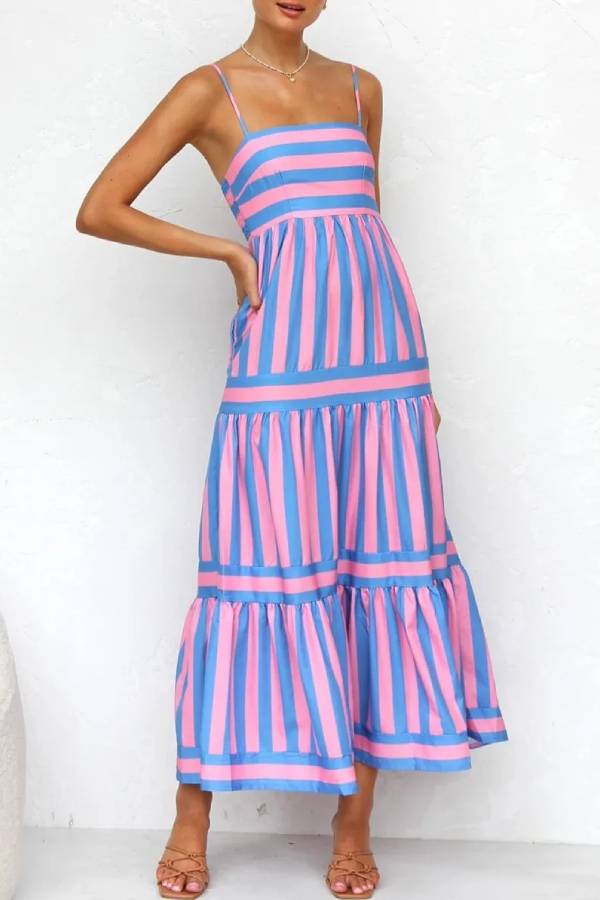 Candy Stripe Maxi Dress Purple
