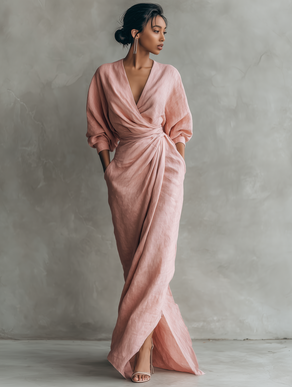 Elegant Linen V-Neck Maxi Dress