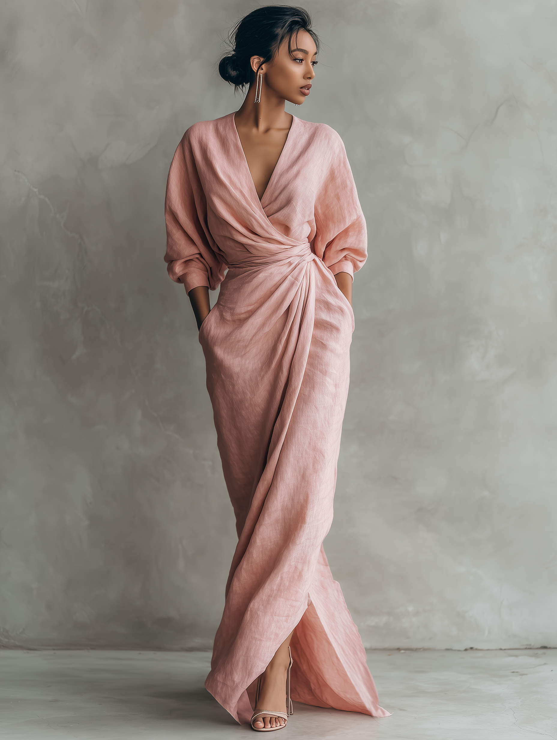 Elegant Linen V-Neck Maxi Dress
